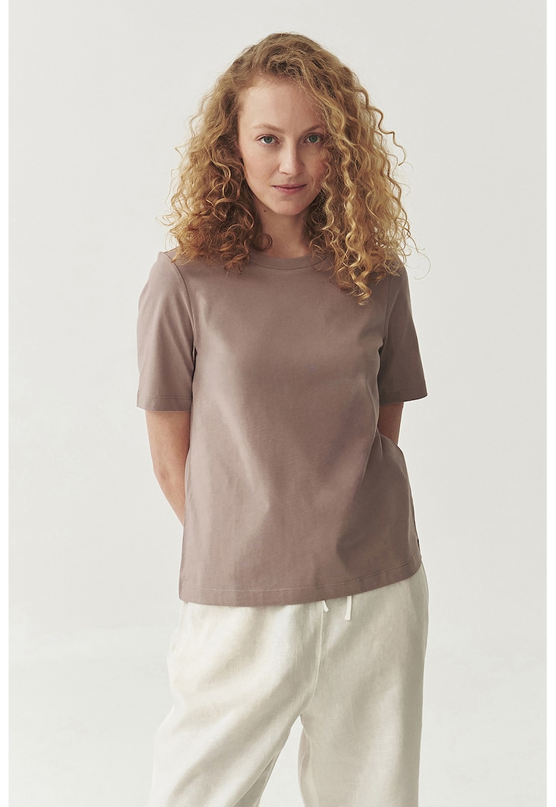 Tricou de bumbac cu decolteu la baza gatului Soria - Maro taupe