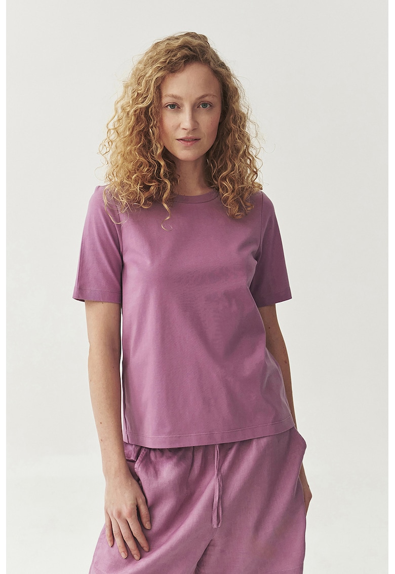 Tricou de bumbac cu decolteu la baza gatului Soria - Roz prafuit