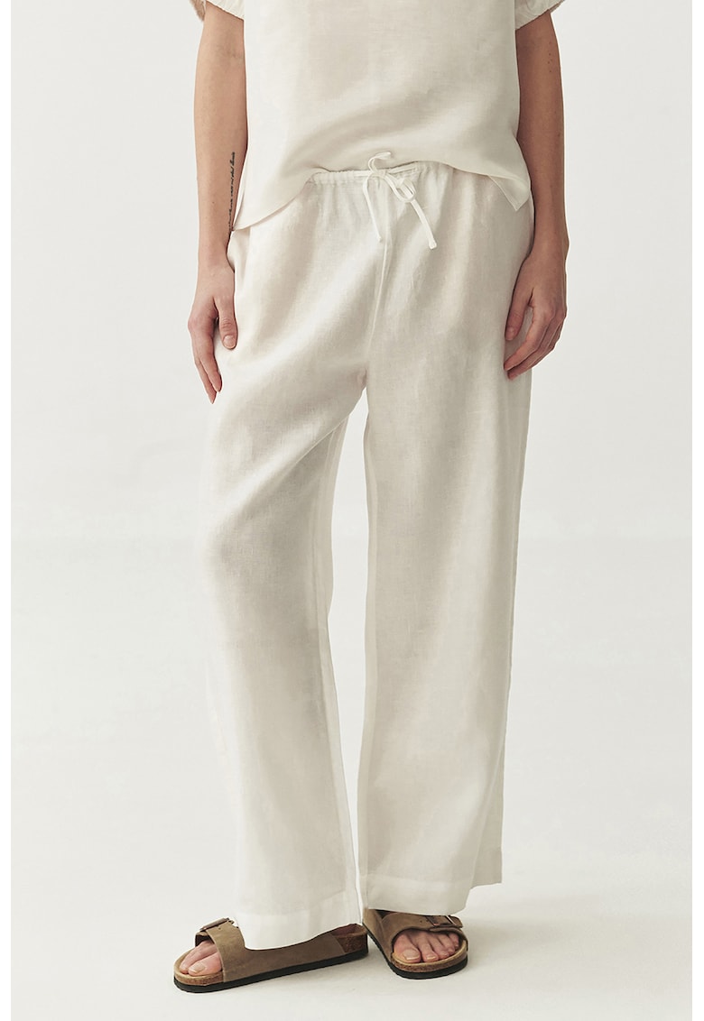 Pantaloni de in cu snur Canela - Alb