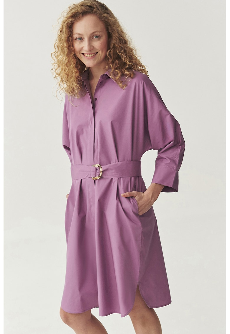 Rochie-camasa midi cu cordon in talie