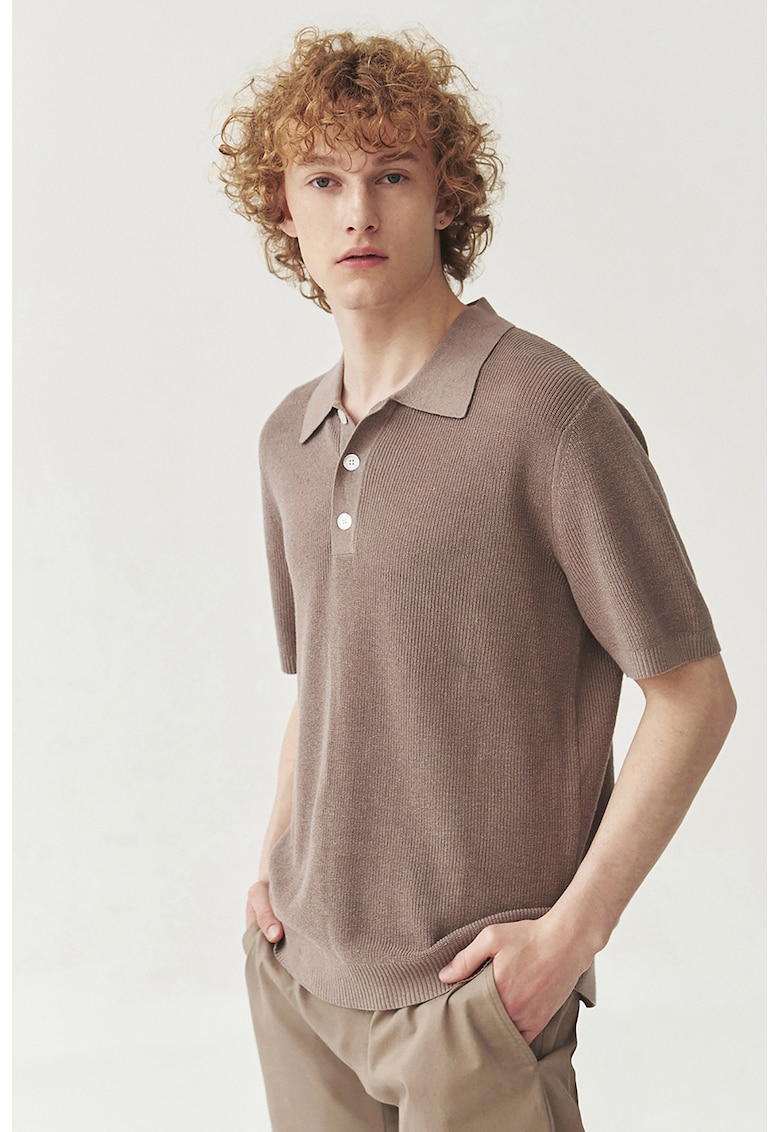 Tricou polo tricotat din amestec de in