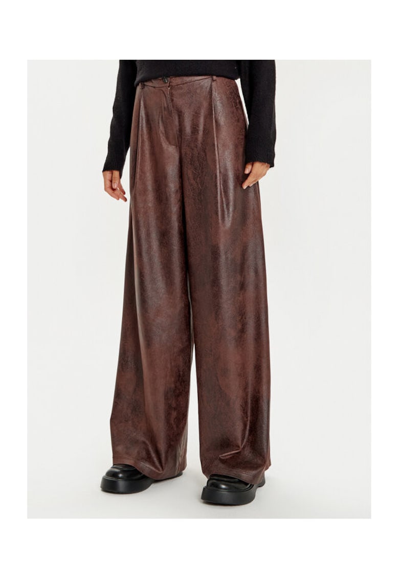 Pantaloni dama - 304913617 - Piele ecologica - Maro - Maro