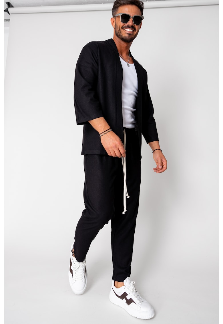 Set Tulum Jacheta tip kimono si pantalon lung Black 15662