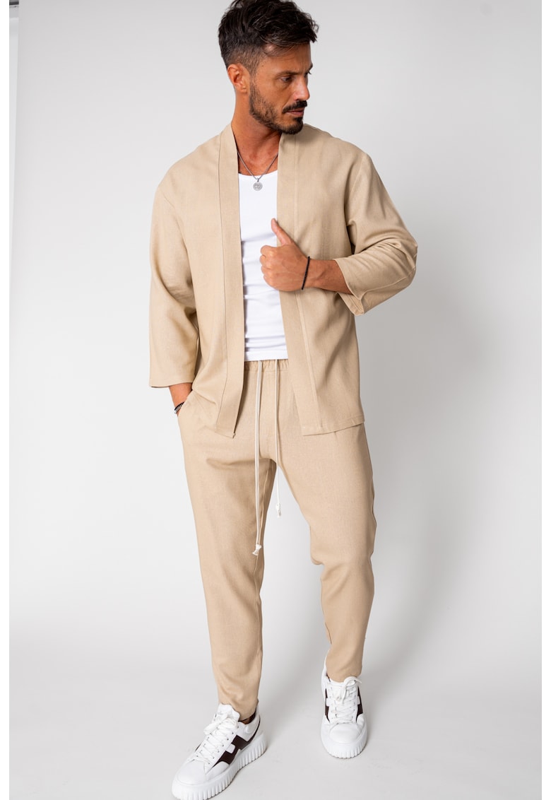 Set Tulum Jacheta tip kimono si pantalon lung Beige 15654 - Bej