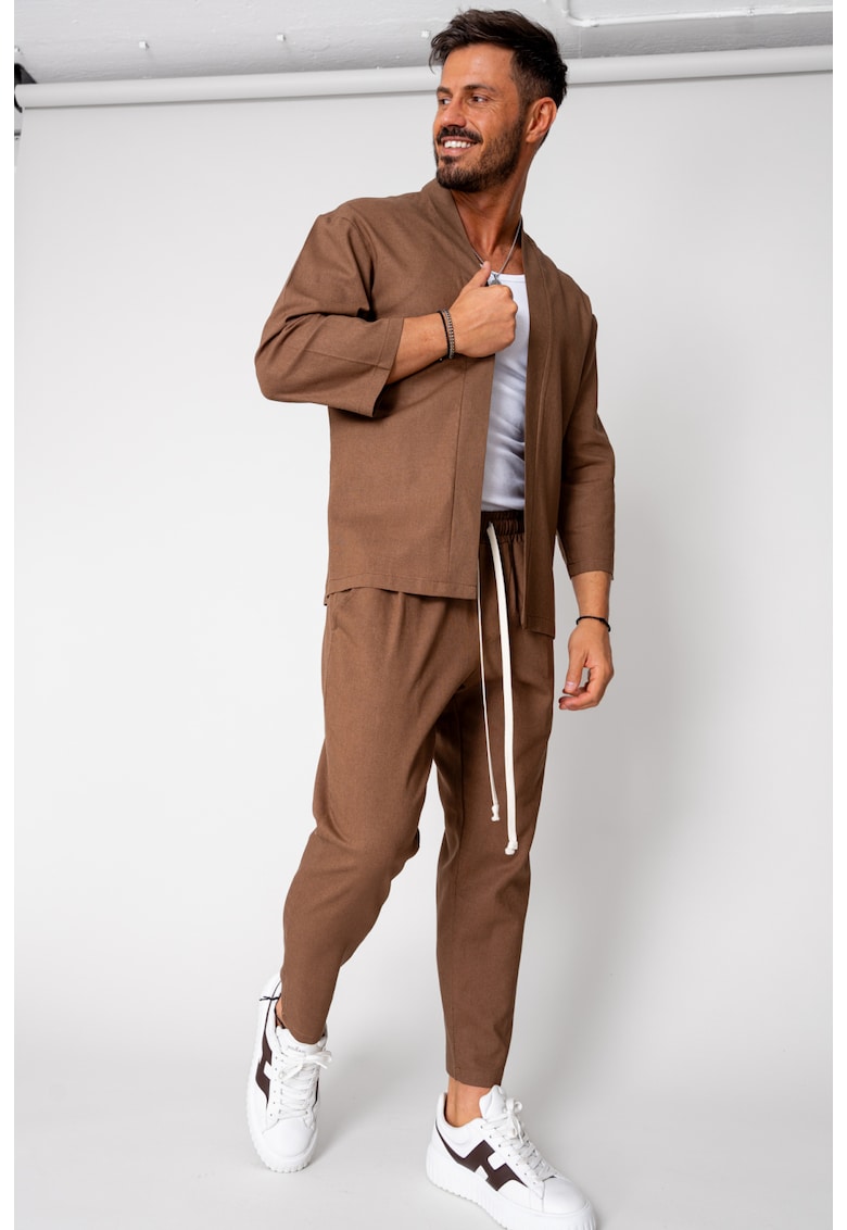 Set Tulum Jacheta tip kimono si pantalon lung Brown 15650 - Maro