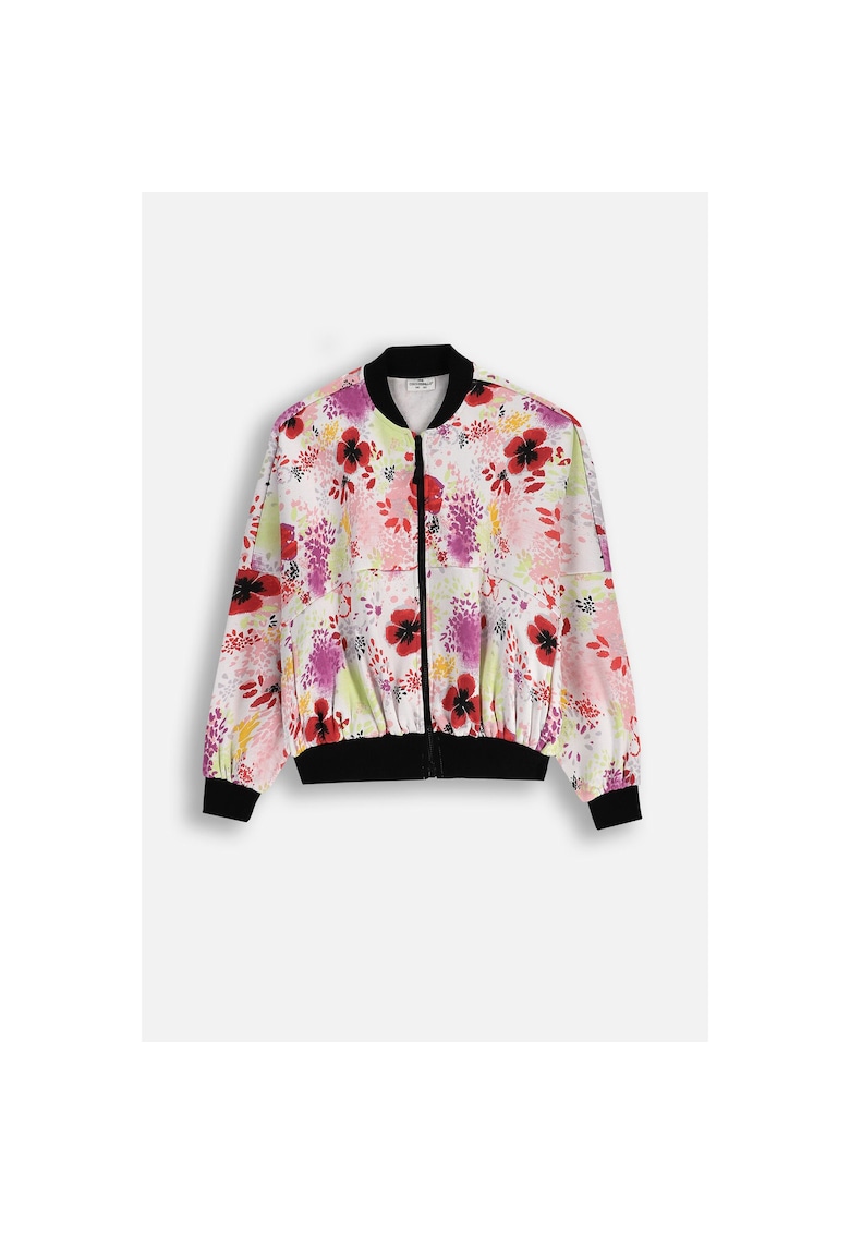 Bluzon cu fermoar si imprimeu floral - Multicolor