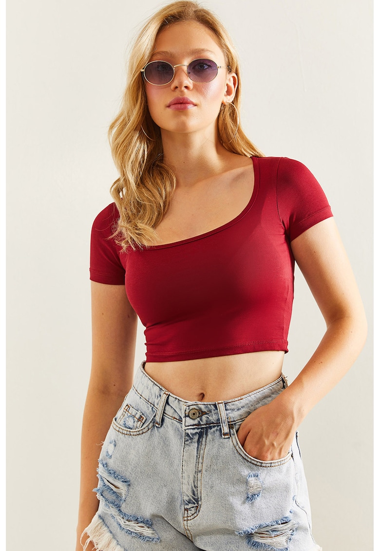 Tricou crop cu decolteu rotund
