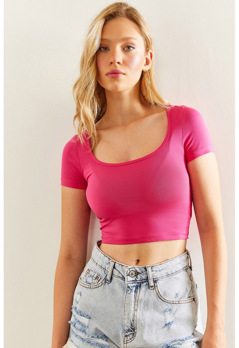 Tricou crop cu decolteu rotund