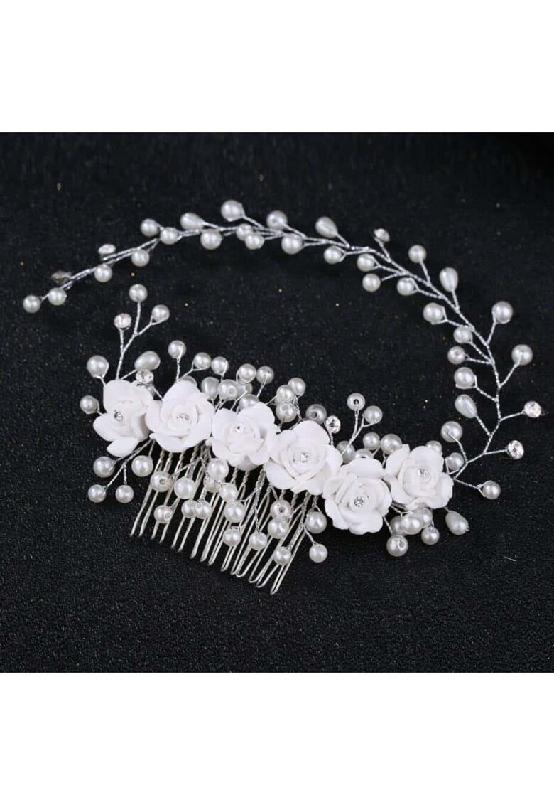 Accesoriu par cu perle si flori - argintiu - Lilian C11 - Accesoriu par cu perle si flori - argintiu - Lilian C11 -