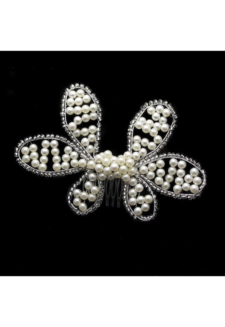Accesoriu par - argintiu - forma de floare - cu perle - Annebel C6 -