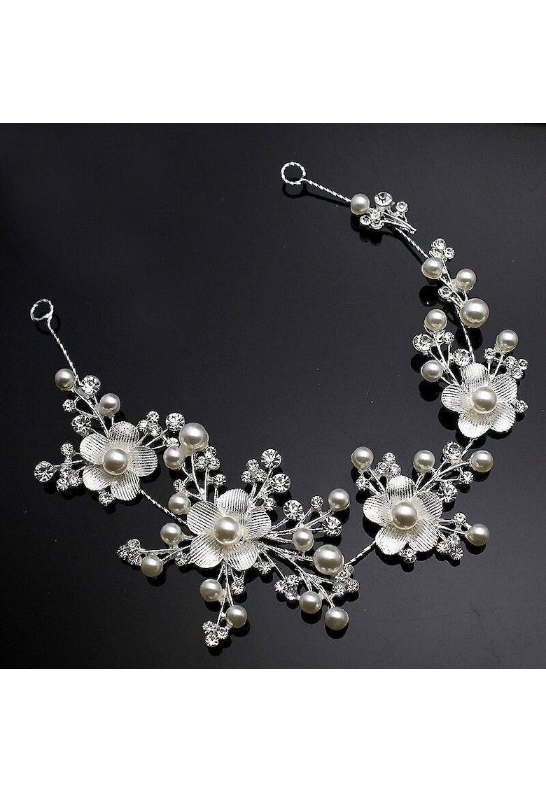 Accesoriu par - modelator - argintiu - cu floricele si perle - Annabella C4 -