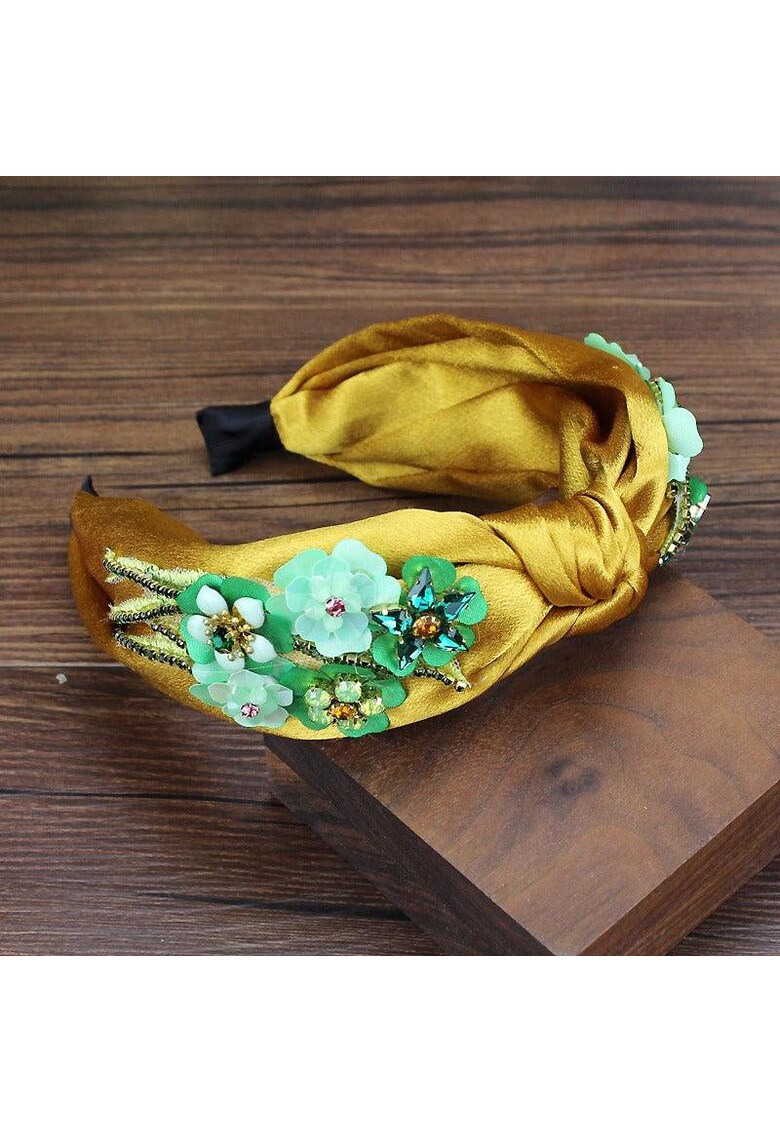 Bentita galbena - cu nod si flori verzi - Benda C1 - Bentita galbena - cu nod si flori verzi - Benda C1 -