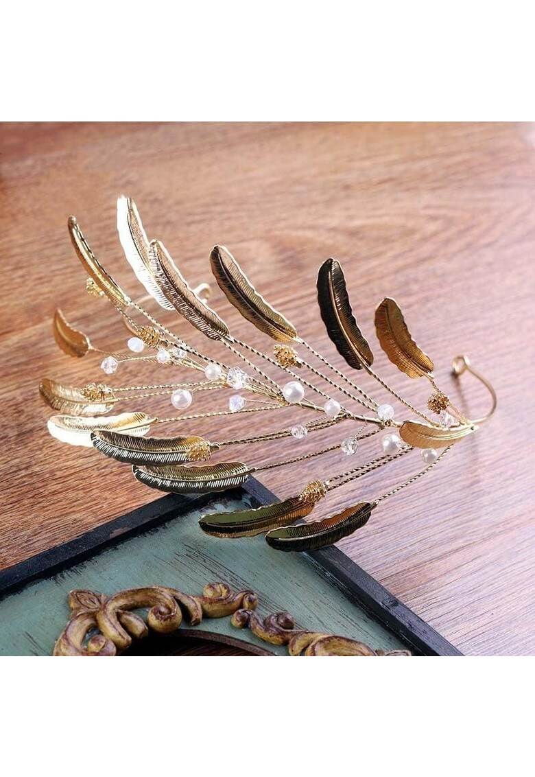 Coronita aurie - cu frunze si perle - Krishna C1