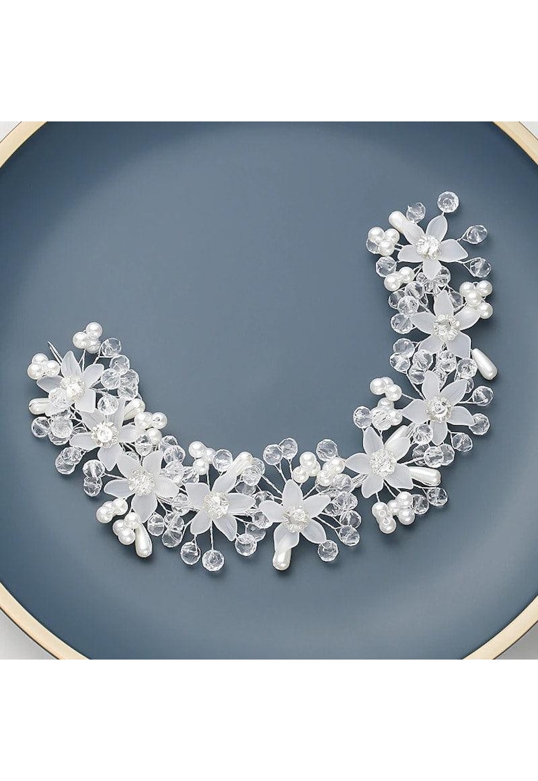 Accesoriu par - argintiu - modelator - cu perlute si flori - Osias C8 -