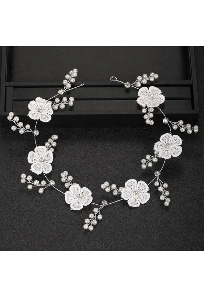 Accesoriu par - argintiu - modelator - cu floricele albe - Omar C8 -