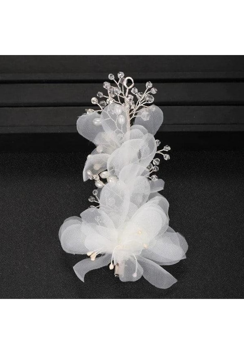 Accesoriu par - argintiu - cu flori albe si pietre - Oliwer C8 -