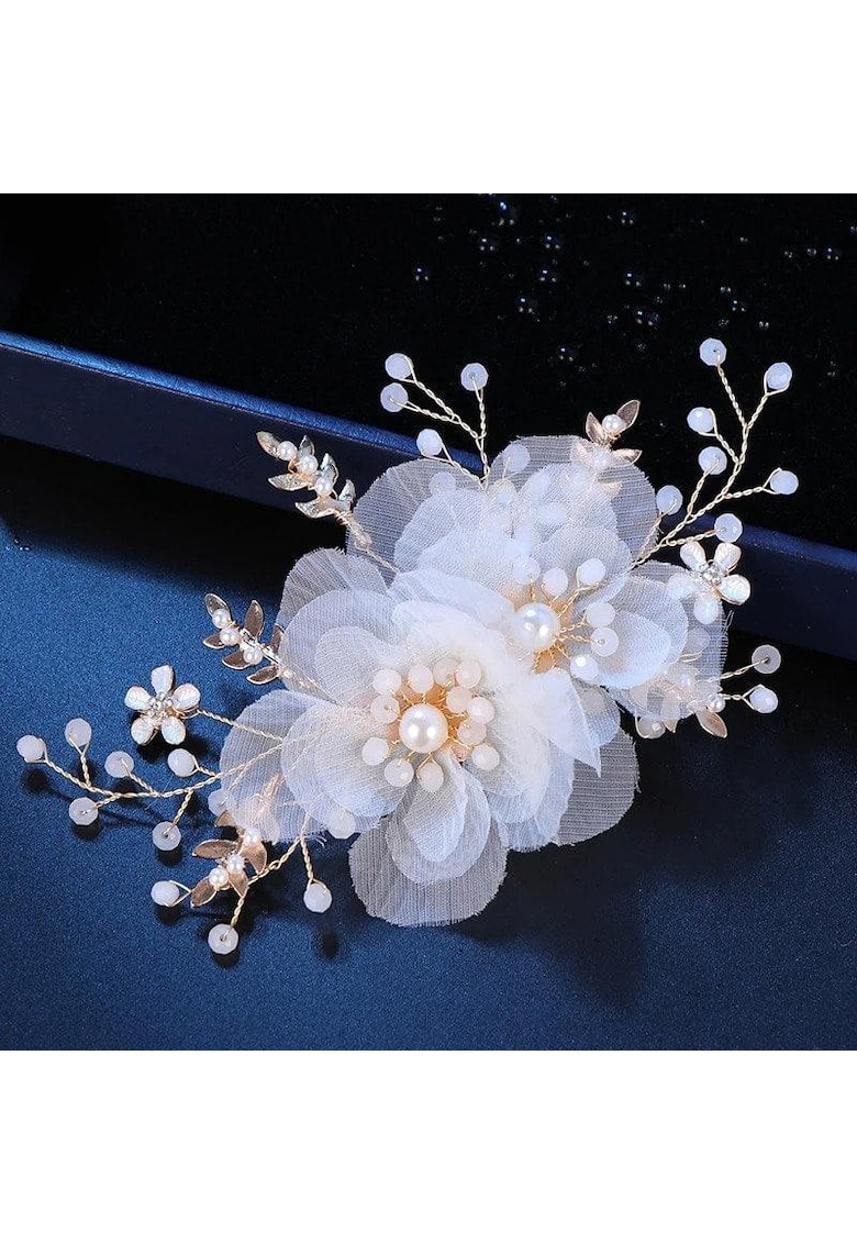 Accesoriu par - auriu - cu flori albe si pietre - Olivera C8 -