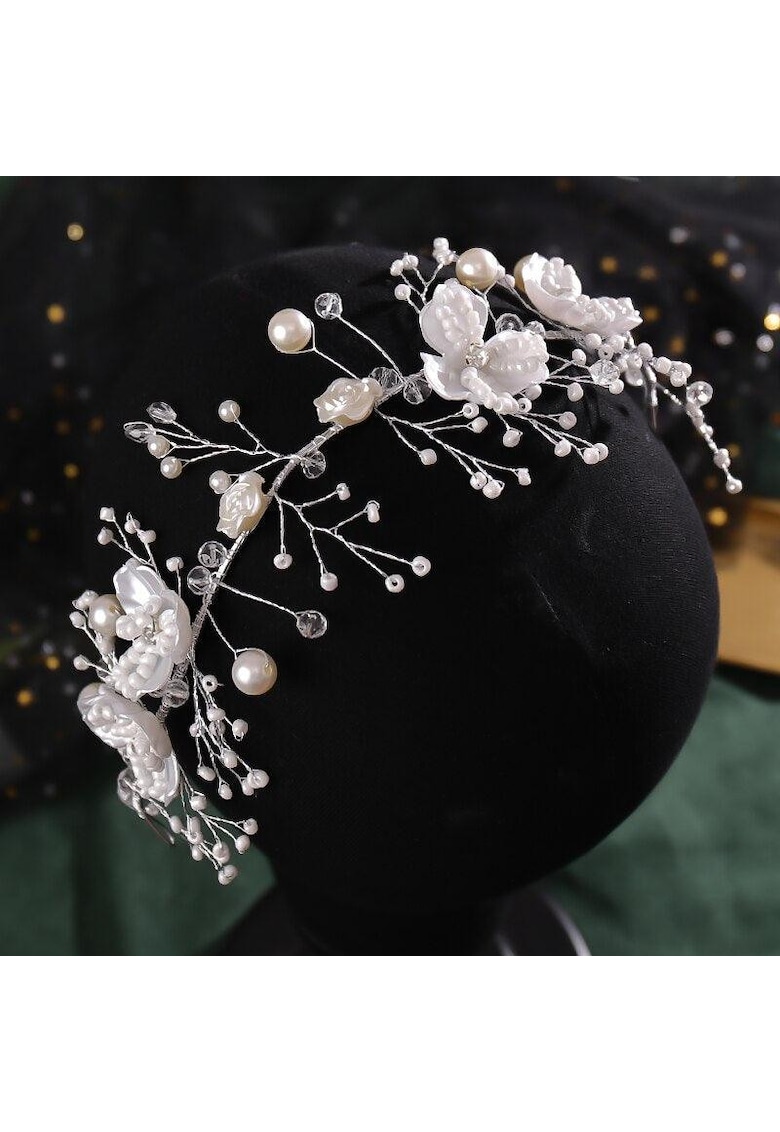 Accesoriu par - argintiu - modelator - cu flori si perle - Atensia C5 -