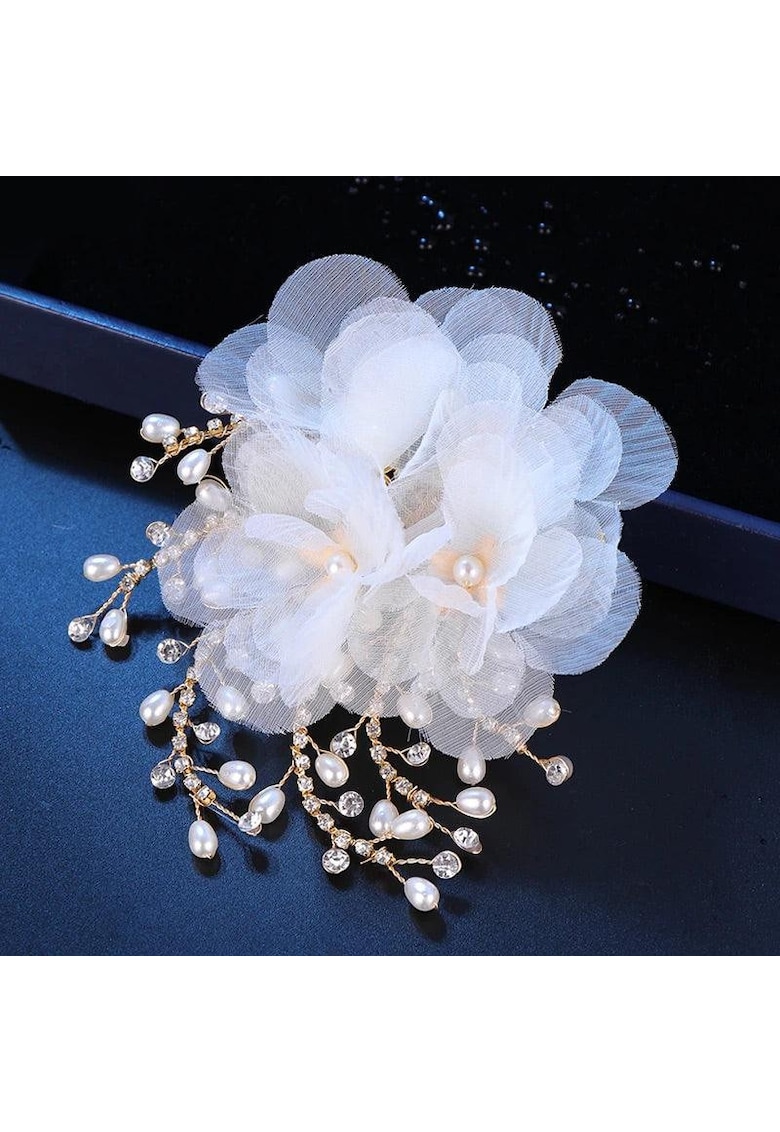 Accesoriu par - auriu - cu floare alba si pietre - Atena C5 -