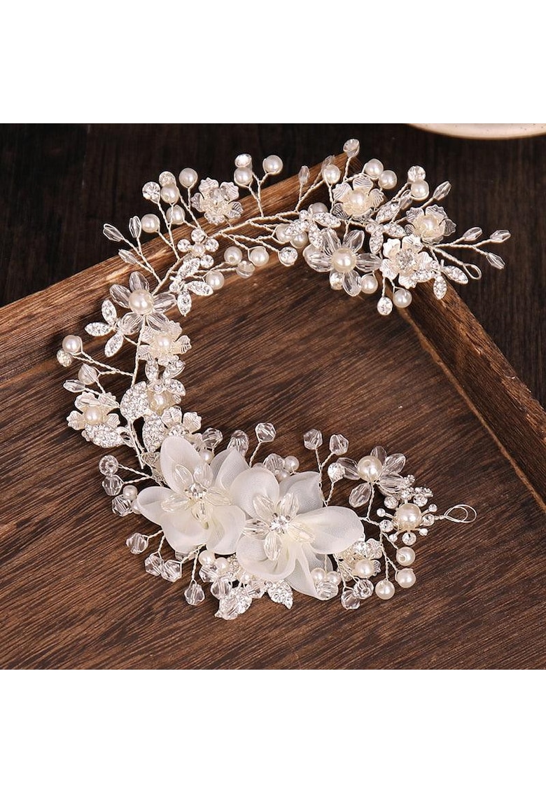 Accesoriu par - argintiu - modelator - cu flori si perle - Atalie C6 -