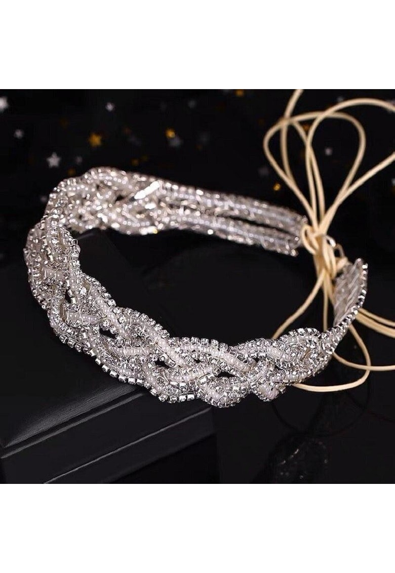 Accesoriu de par - argintiu - modelator - impletit - cu pietre - Tiana C11 -