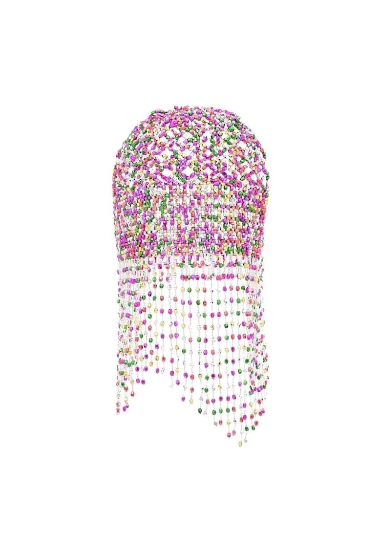 Accesoriu de par - argintiu - cu margelute roz si verzi - Andersine C23 -