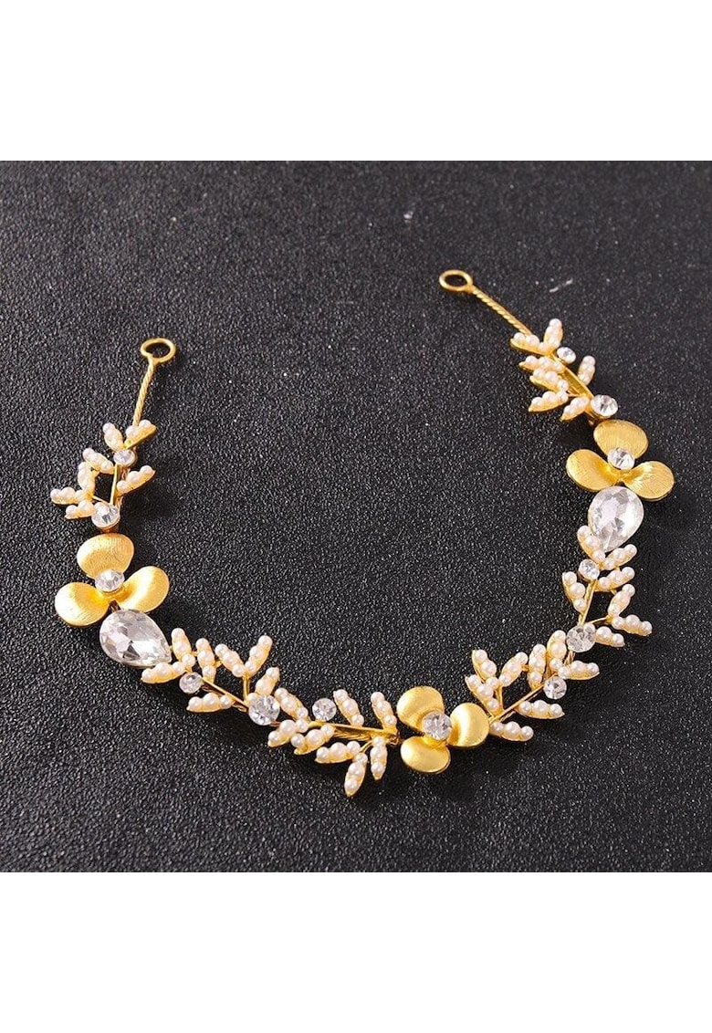 Accesoriu de par - auriu - modelator - cu floricele si perlute - Elvina C15 -