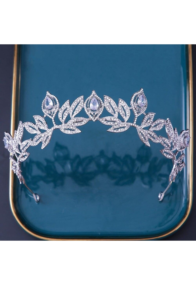 Coronita argintie - cu frunzulite si pietre - Harvey C6