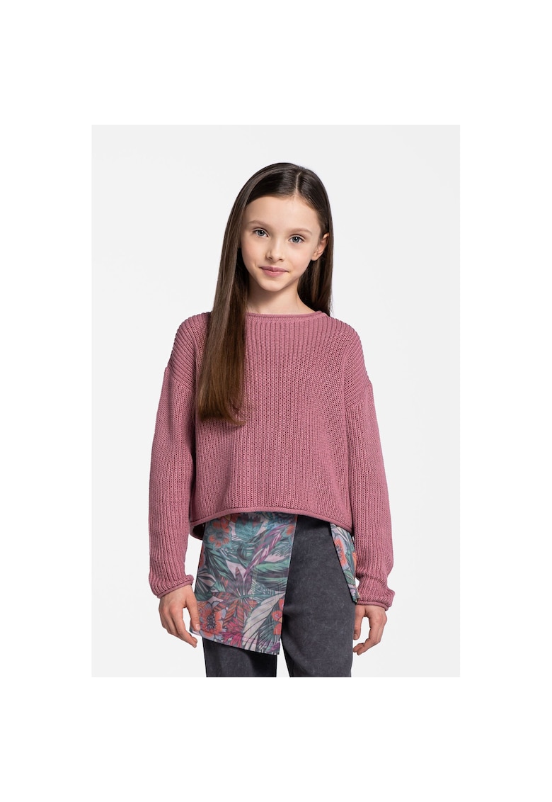 Pulover cu aspect supradimensionat si textura striata - Roz prafuit