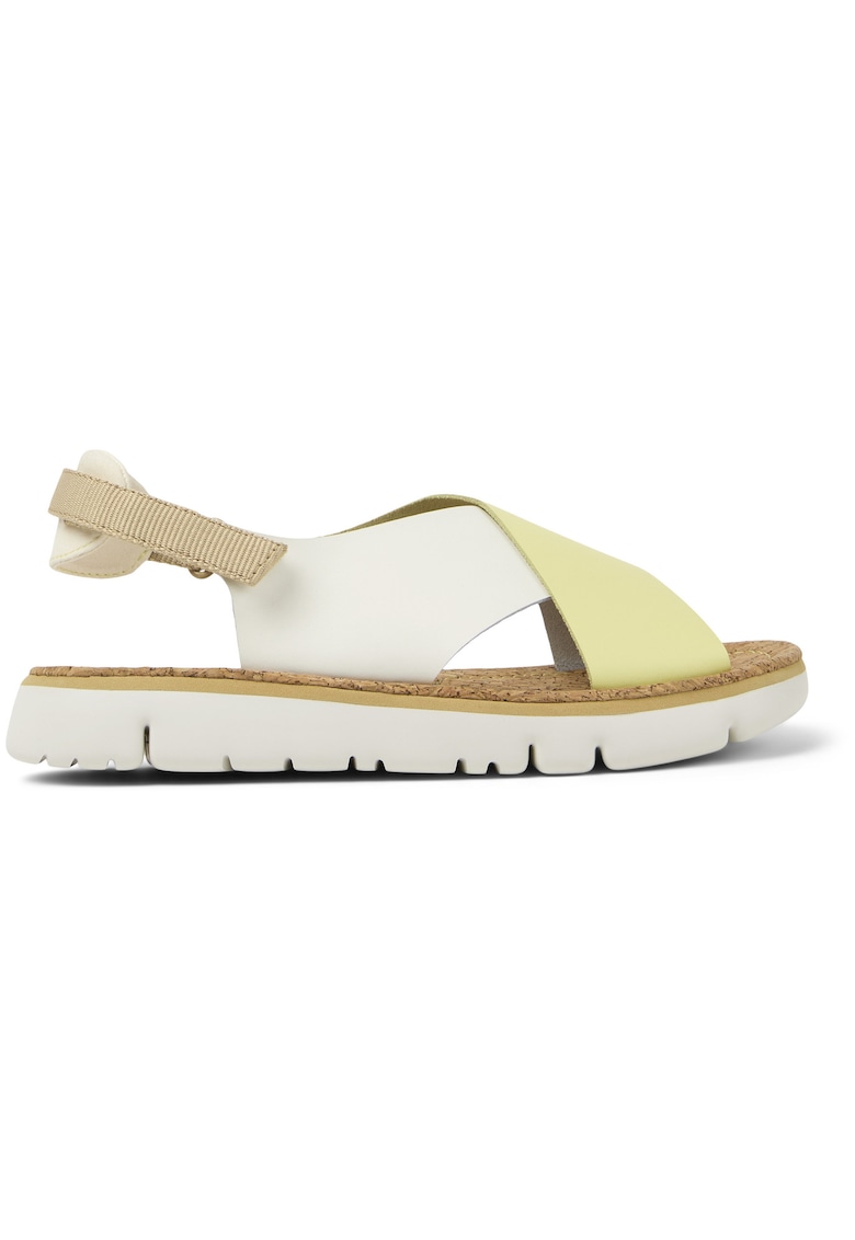 Sandale de piele cu insertii textile Oruga - Alb/Galben