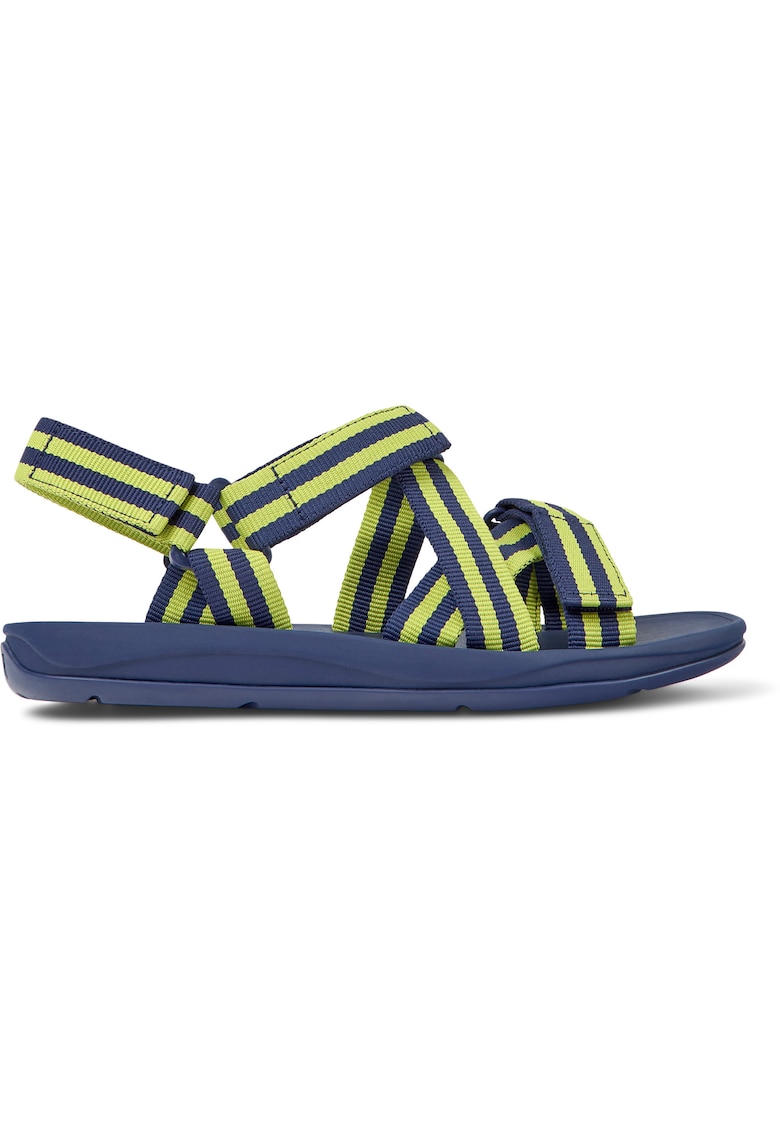 Sandale cu talpa plata si inchidere velcro - Galben/Albastru