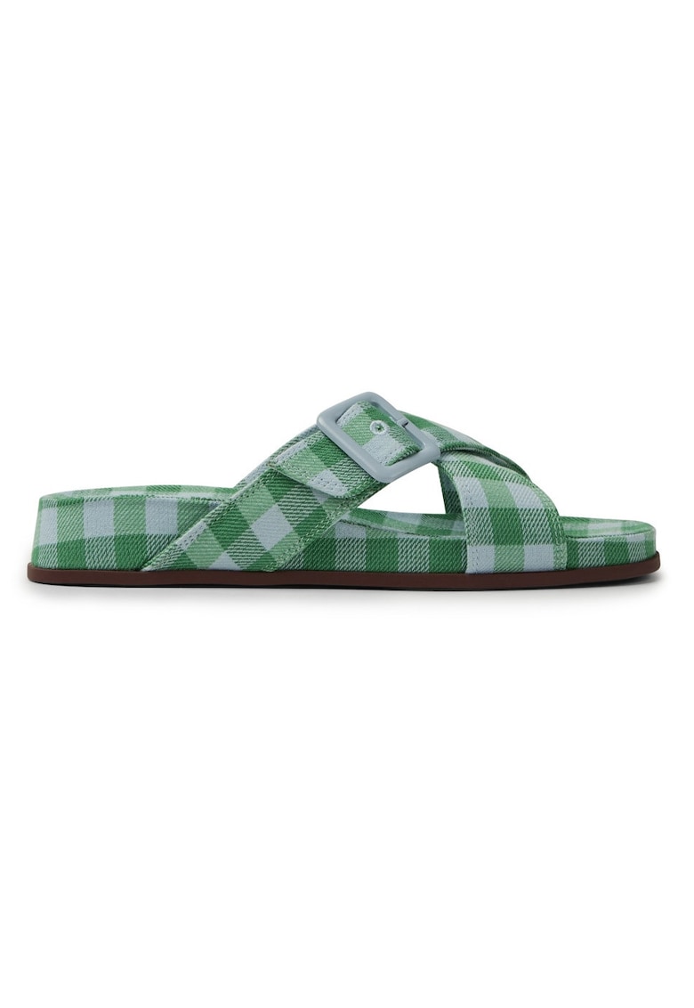 Papuci din material textil cu catarama Atonik - Alb/Verde