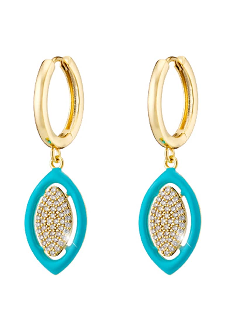 Cercei in forma de frunza - placati cu aur de 18K - cu zirconia