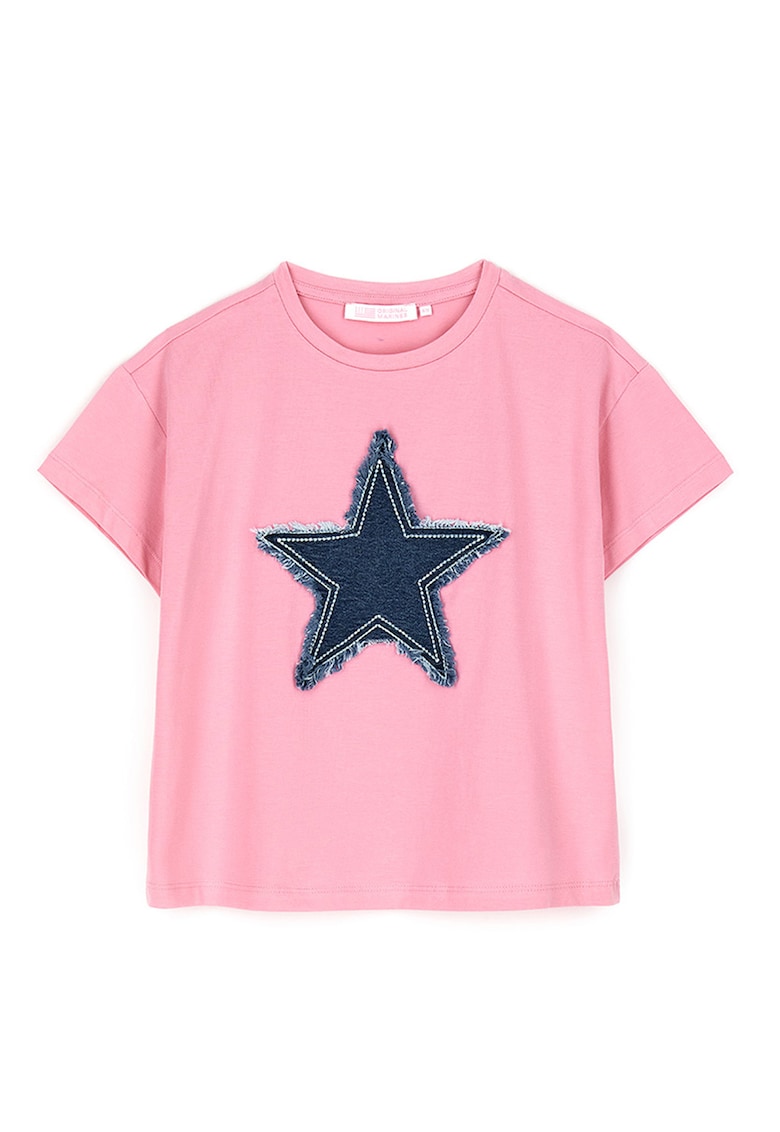 Tricou cu imprimeu cu stea din denim