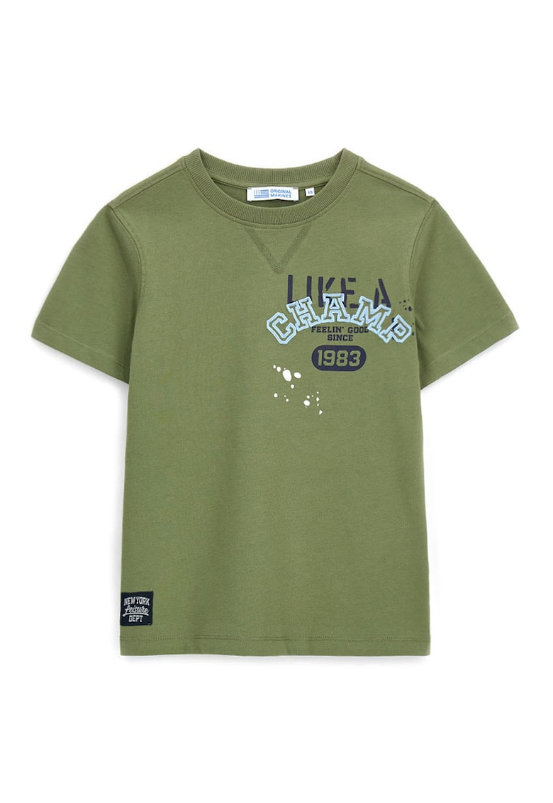 Tricou cu imprimeu text - Negru stins/Albastru deschis/Verde sparanghel