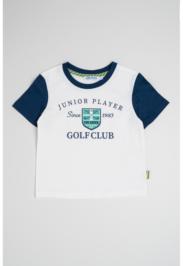 Tricou cu imprimeu text si decolteu la baza gatului