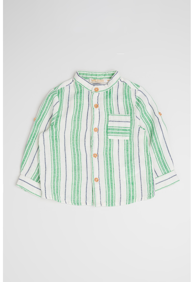 Camasa cu buzunar pe piept si model in dungi - Alb/Verde
