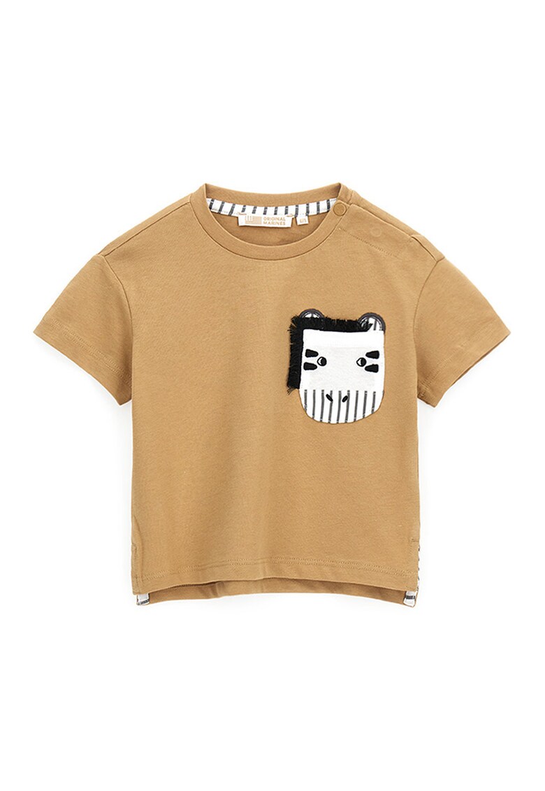 Tricou cu decolteu la baza gatului si buzunar pe piept - Maro camel