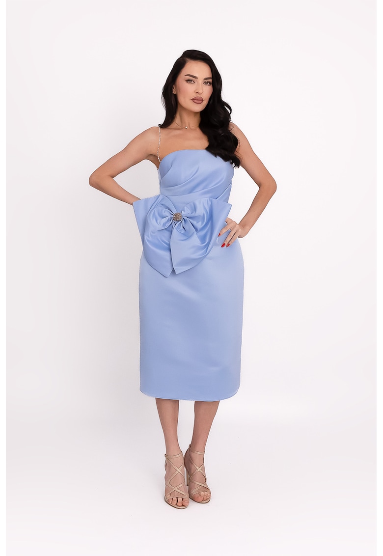 Rochie din satin cu aplicatie funda supradimensionata