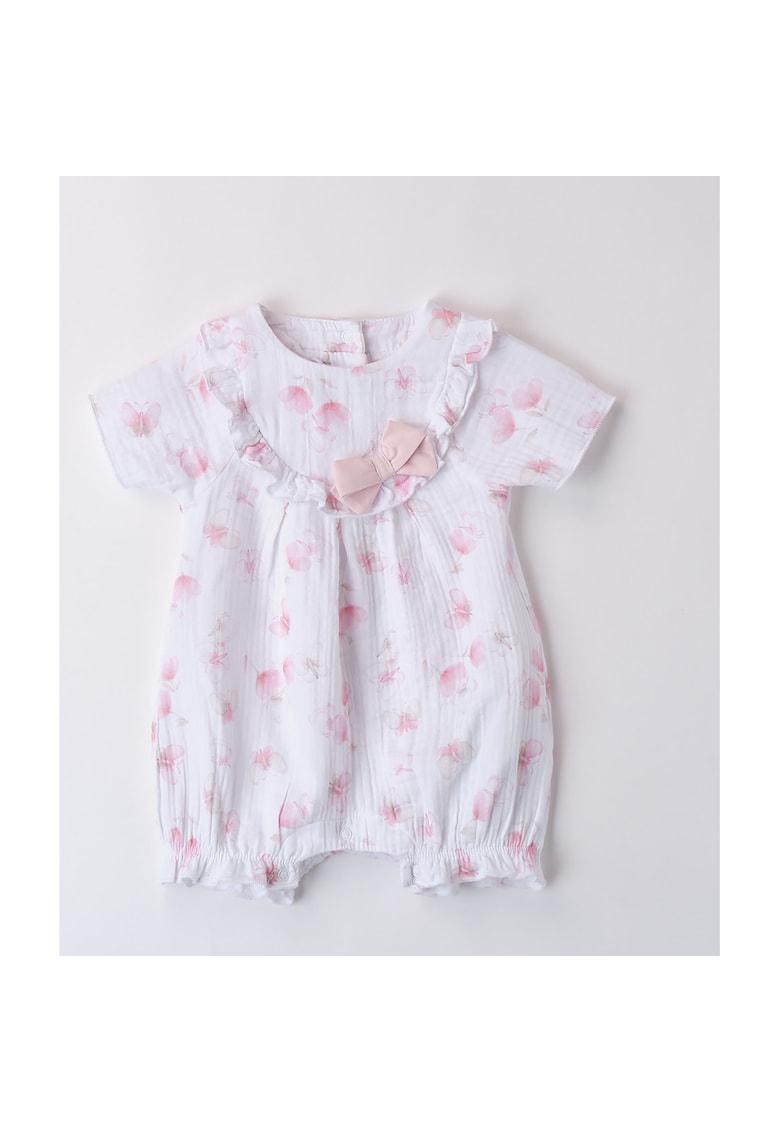 Salopeta scurta cu imprimeu fluturasi pentru bebe fetita - Alb - Roz