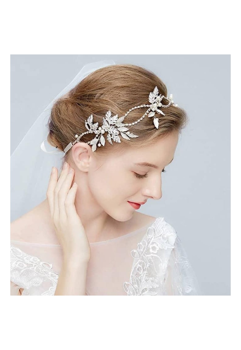 Accesoriu par - modelator - argintiu - cu frunzulite si perle - Maibritt C1 -