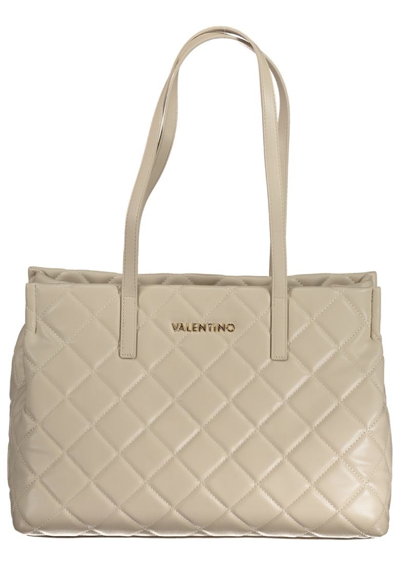 Geanta dama bej - 2 manere - compartiment principal cu fermoar - detalii contrastante