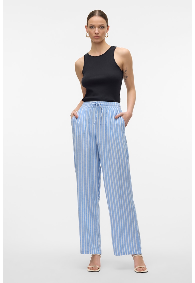 Pantaloni vaporosi din amestec de in cu snur