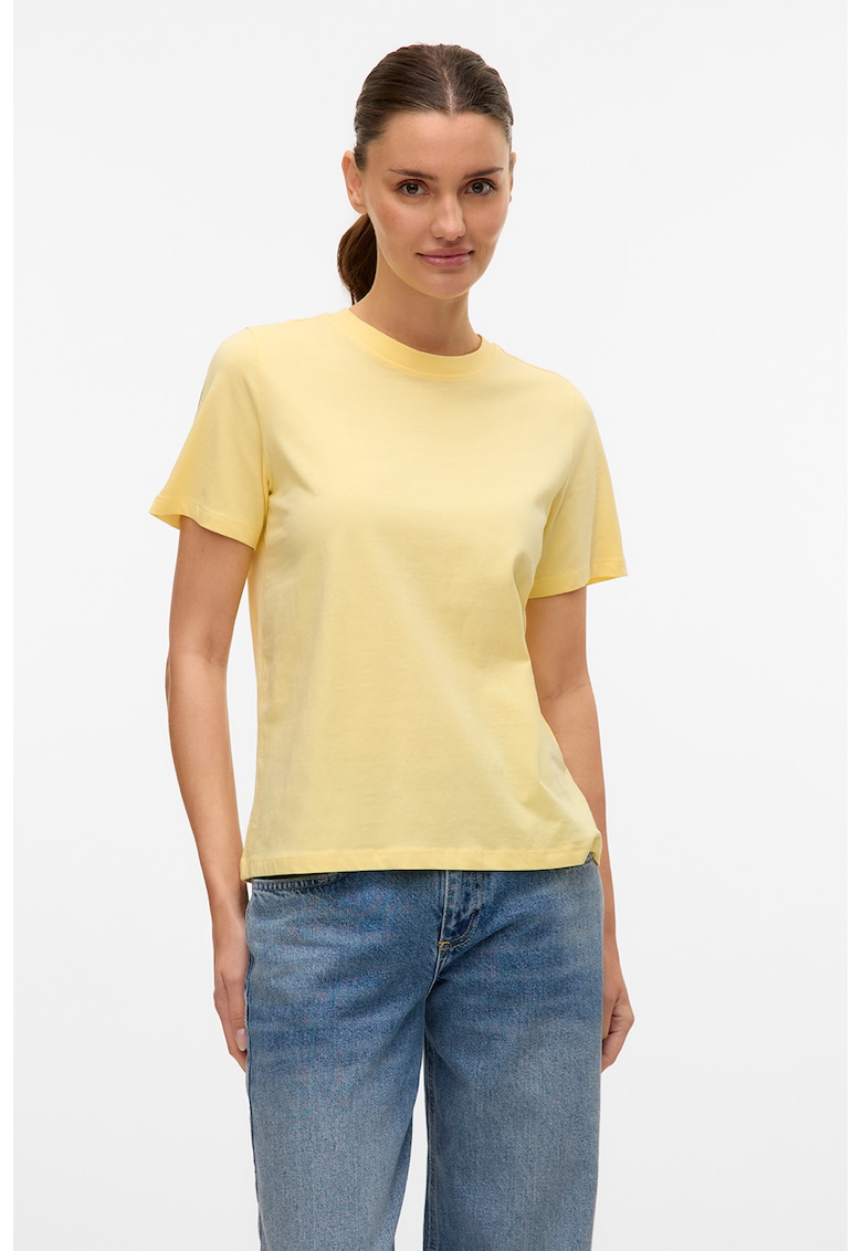 Tricou de bumbac organic cu decolteu la baza gatului - Galben pai