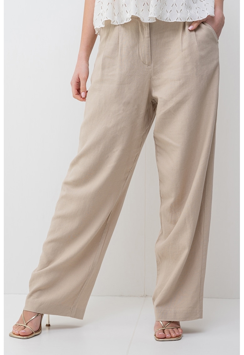 Pantaloni ampli din amestec de in
