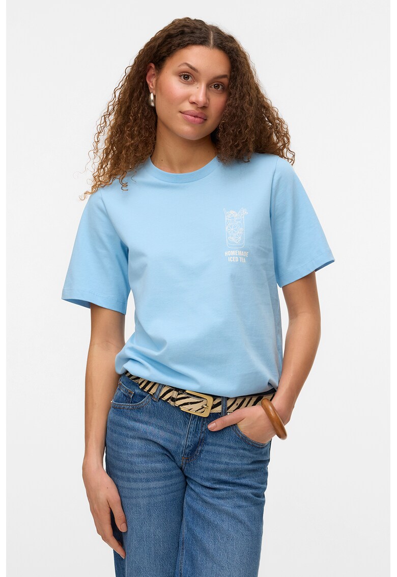 Tricou de bumbac organic cu imprimeu - Alb/Albastru lavanda