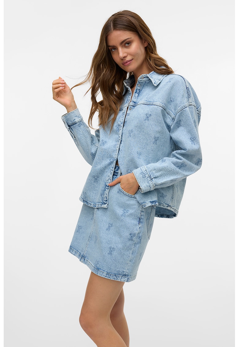 Fusta de denim cu detalii brodate Fusta de denim cu detalii brodate