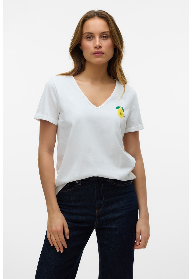 Tricou de bumbac organic cu decolteu in V