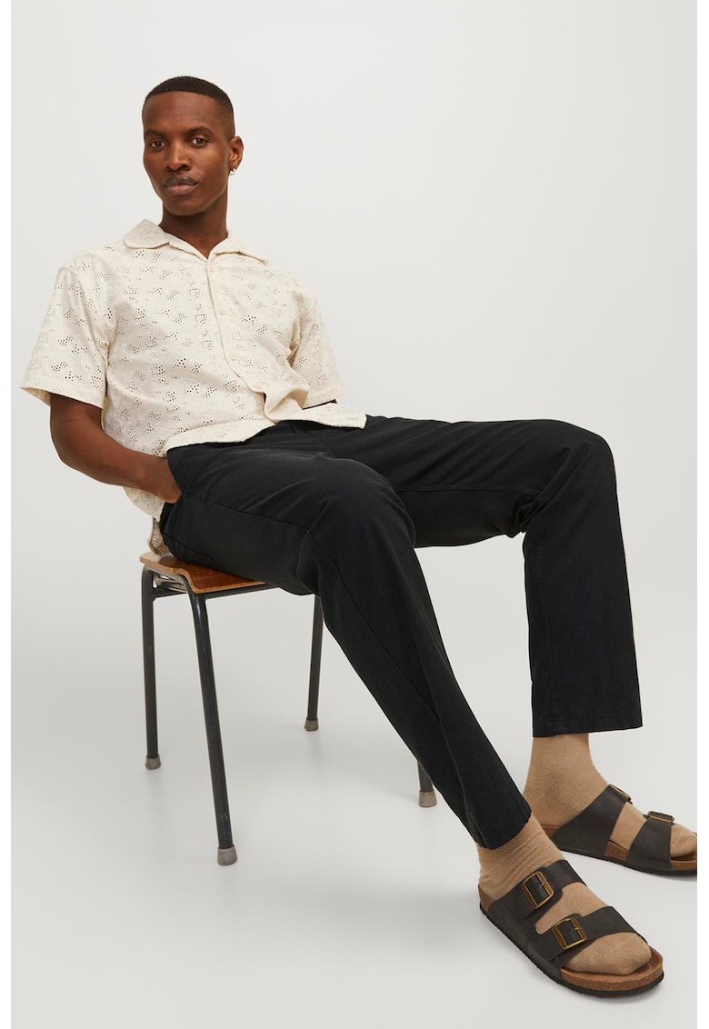 Pantaloni relaxed fit din in si bumbac Kane - Negru