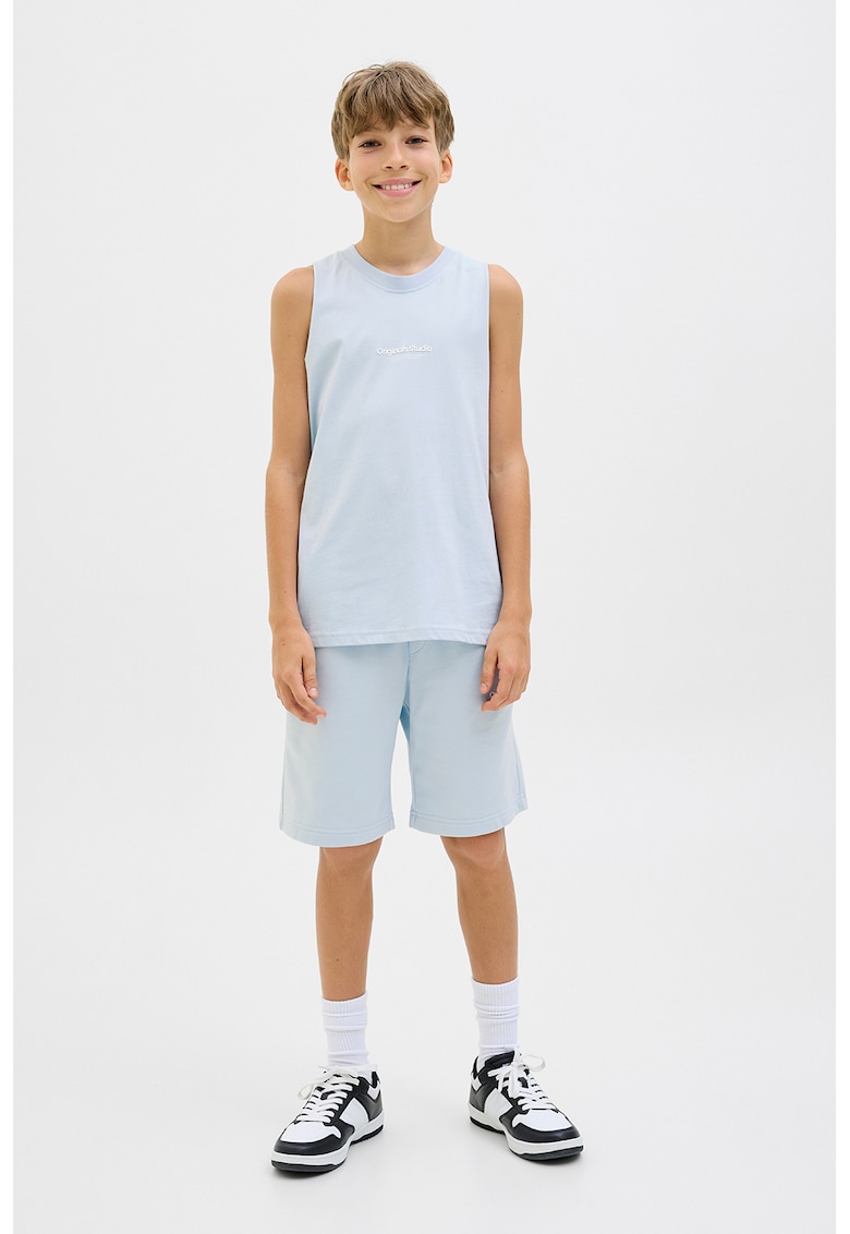 Tricou regular fit cu decolteu la baza gatului - Albastru glaciar